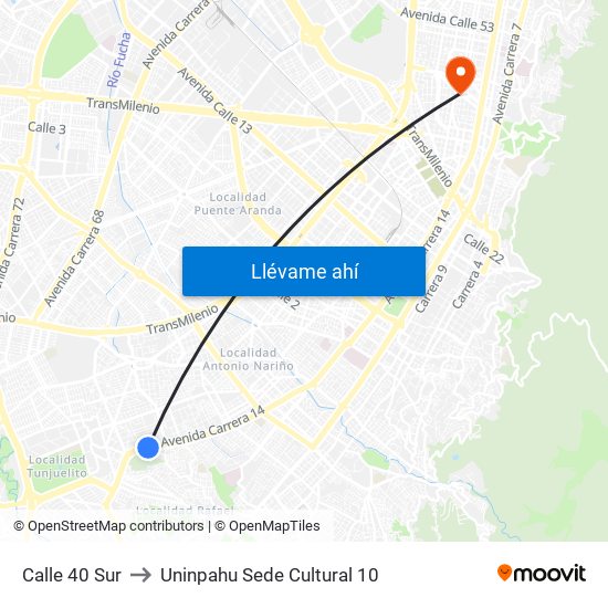 Calle 40 Sur to Uninpahu Sede Cultural 10 map