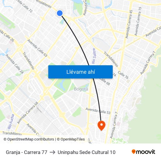 Granja - Carrera 77 to Uninpahu Sede Cultural 10 map