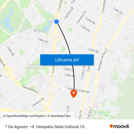 7 De Agosto to Uninpahu Sede Cultural 10 map