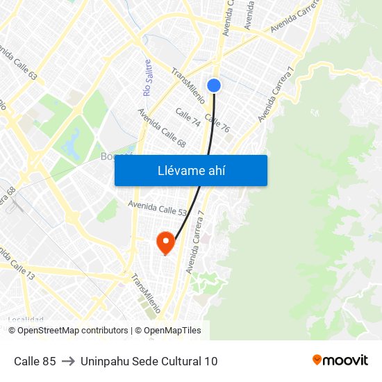 Calle 85 to Uninpahu Sede Cultural 10 map