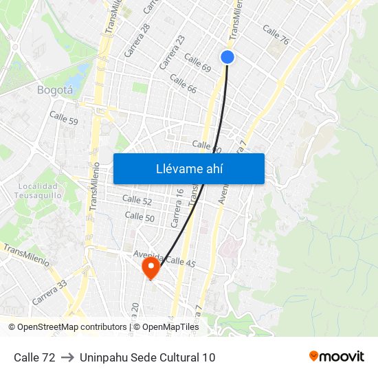 Calle 72 to Uninpahu Sede Cultural 10 map