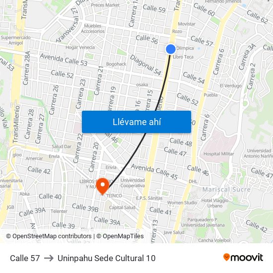 Calle 57 to Uninpahu Sede Cultural 10 map