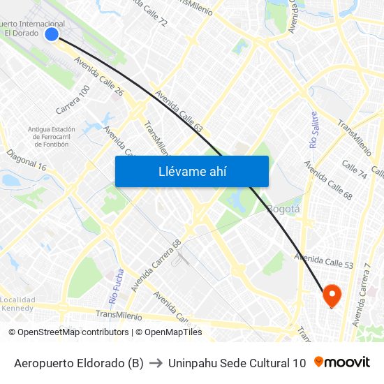 Aeropuerto Eldorado (B) to Uninpahu Sede Cultural 10 map