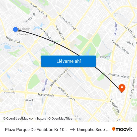 Plaza Parque De Fontibón Kr 100 (Kr 100 - Cl 17a) to Uninpahu Sede Cultural 10 map