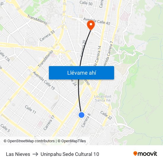 Las Nieves to Uninpahu Sede Cultural 10 map