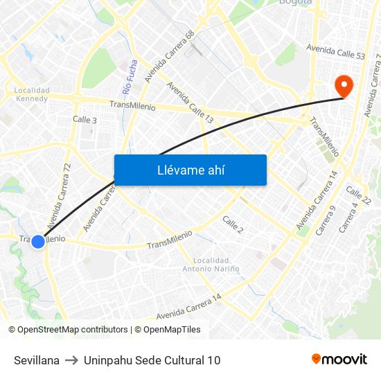 Sevillana to Uninpahu Sede Cultural 10 map