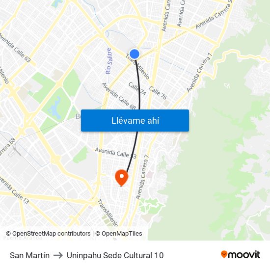 San Martín to Uninpahu Sede Cultural 10 map