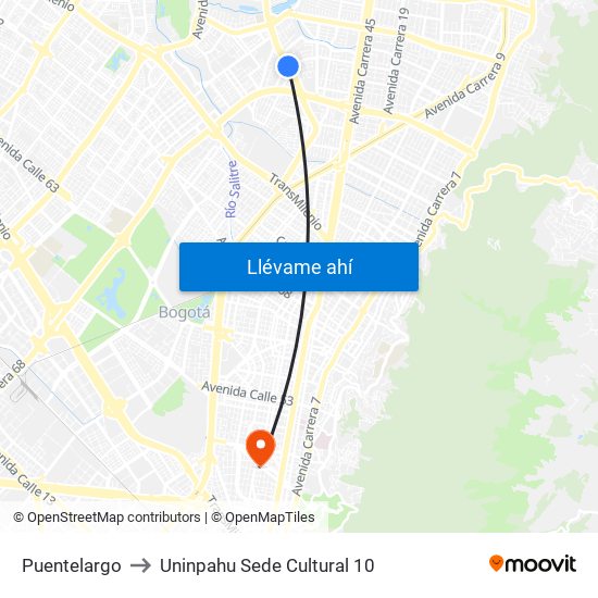 Puentelargo to Uninpahu Sede Cultural 10 map