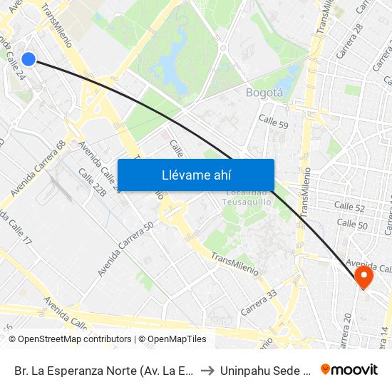 Br. La Esperanza Norte (Av. La Esperanza - Kr 69d) to Uninpahu Sede Cultural 10 map