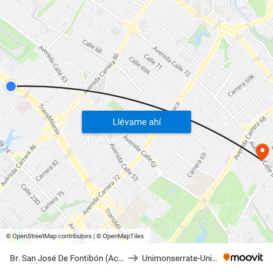 Br. San José De Fontibón (Ac 26 - Kr 96a) to Unimonserrate-Unión Social map