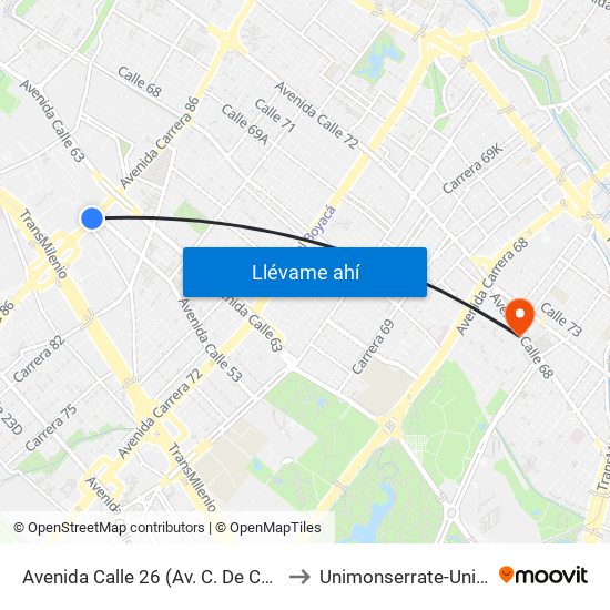 Avenida Calle 26 (Av. C. De Cali - Cl 51) (A) to Unimonserrate-Unión Social map