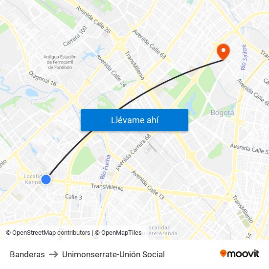 Banderas to Unimonserrate-Unión Social map