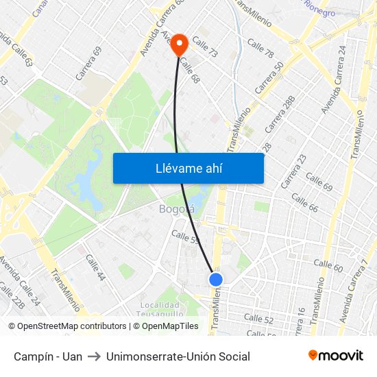 Campín - Uan to Unimonserrate-Unión Social map