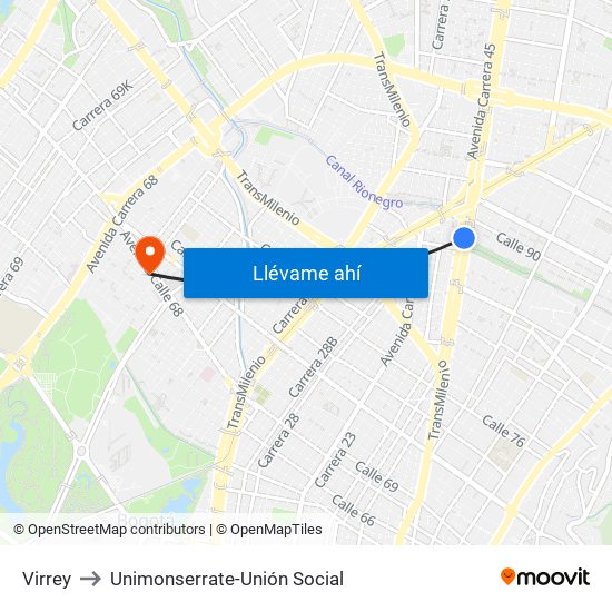 Virrey to Unimonserrate-Unión Social map
