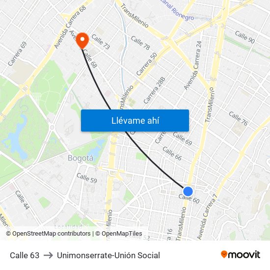 Calle 63 to Unimonserrate-Unión Social map