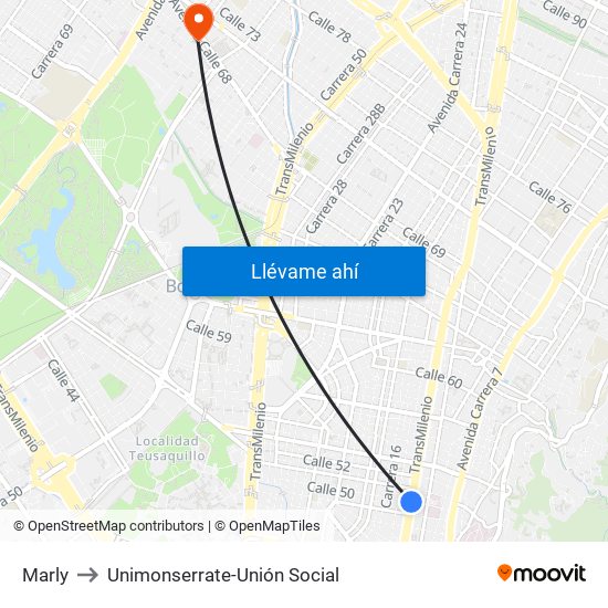 Marly to Unimonserrate-Unión Social map