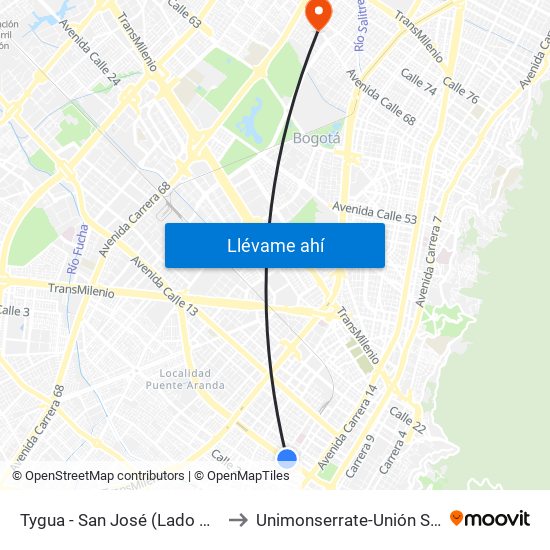 Tygua - San José (Lado Norte) to Unimonserrate-Unión Social map