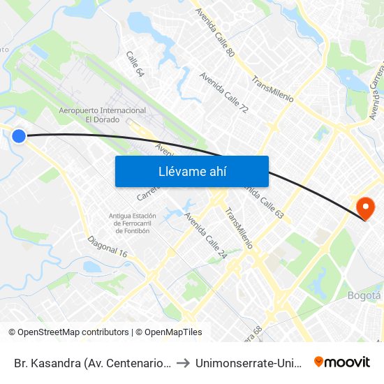 Br. Kasandra (Av. Centenario - Kr 134a) to Unimonserrate-Unión Social map