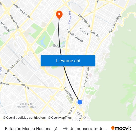 Estación Museo Nacional (Ak 7 - Cl 29) to Unimonserrate-Unión Social map