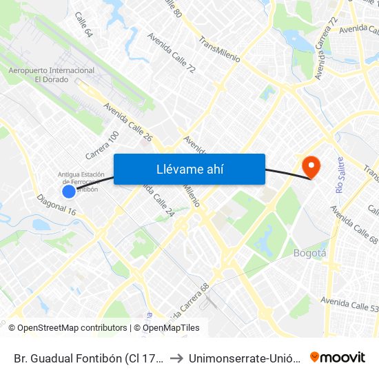Br. Guadual Fontibón (Cl 17 - Kr 96h) to Unimonserrate-Unión Social map