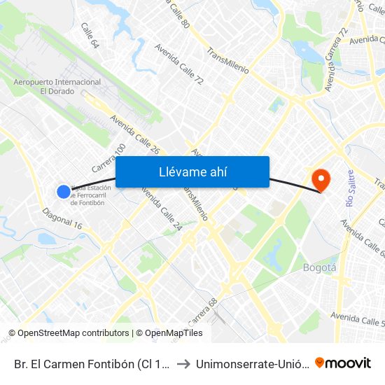 Br. El Carmen Fontibón (Cl 17 - Kr 100) to Unimonserrate-Unión Social map