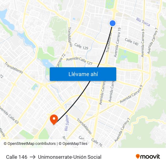 Calle 146 to Unimonserrate-Unión Social map