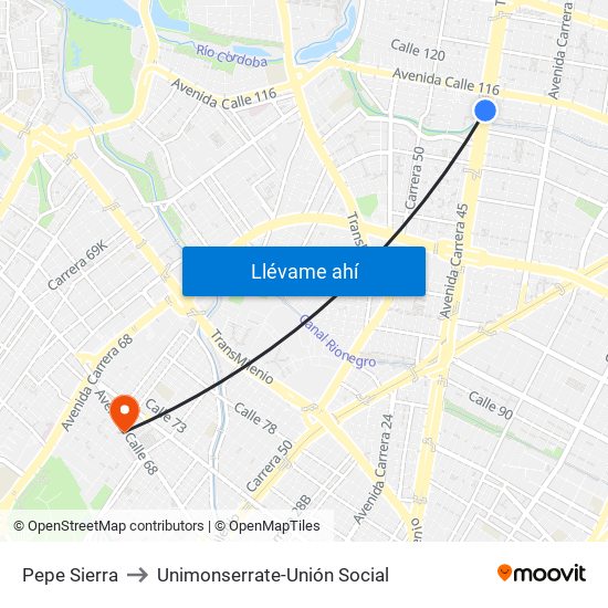 Pepe Sierra to Unimonserrate-Unión Social map