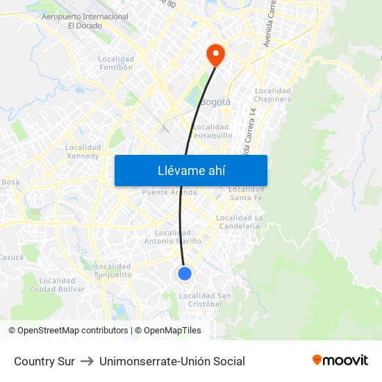 Country Sur to Unimonserrate-Unión Social map