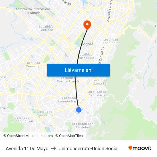 Avenida 1° De Mayo to Unimonserrate-Unión Social map