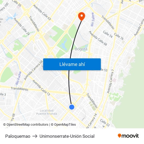 Paloquemao to Unimonserrate-Unión Social map