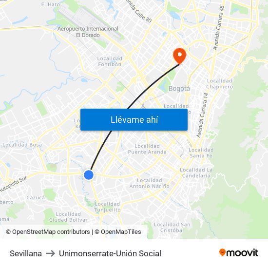 Sevillana to Unimonserrate-Unión Social map