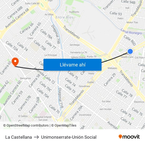 La Castellana to Unimonserrate-Unión Social map