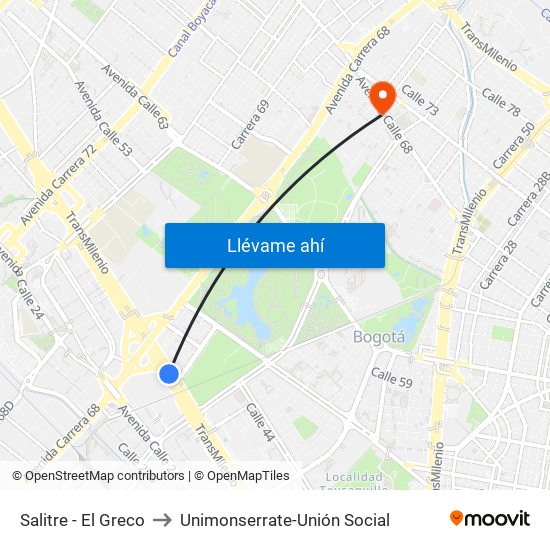 Salitre - El Greco to Unimonserrate-Unión Social map