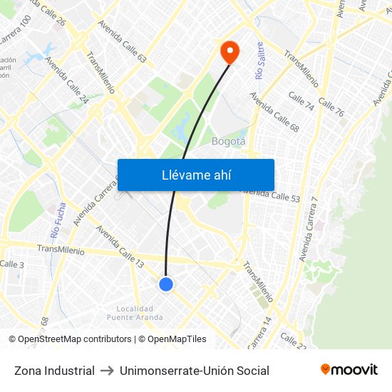 Zona Industrial to Unimonserrate-Unión Social map