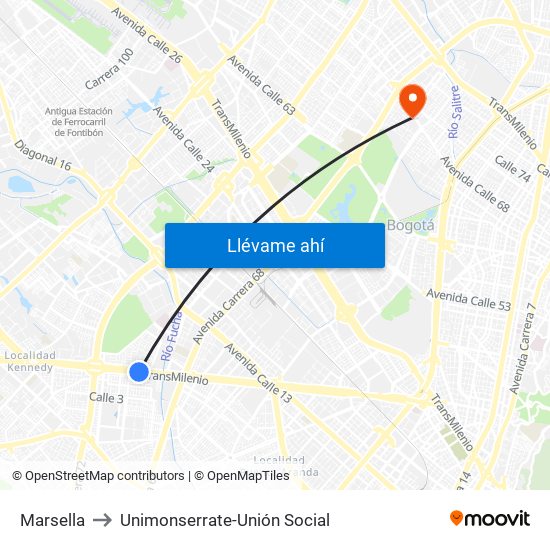 Marsella to Unimonserrate-Unión Social map