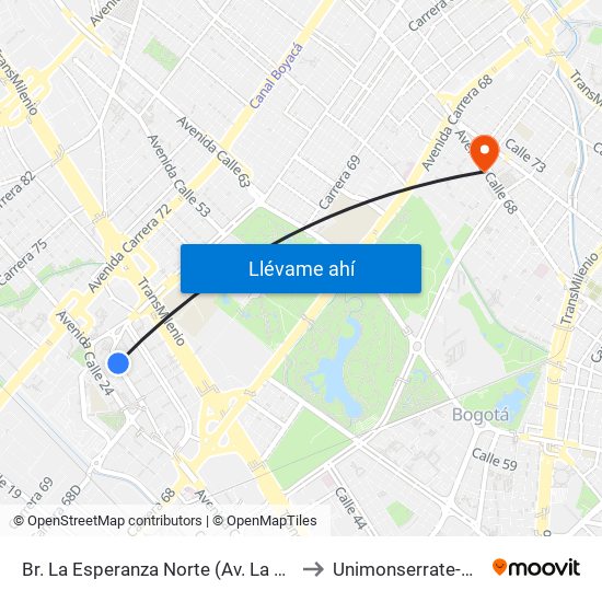 Br. La Esperanza Norte (Av. La Esperanza - Kr 69d) to Unimonserrate-Unión Social map