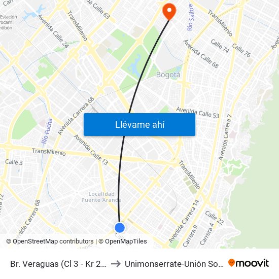 Br. Veraguas (Cl 3 - Kr 29a) to Unimonserrate-Unión Social map