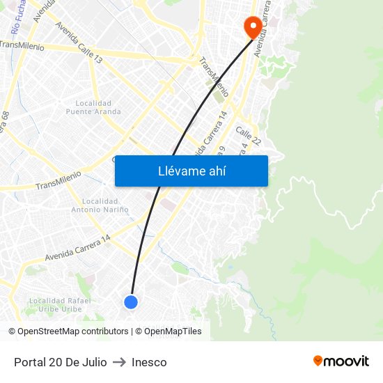 Portal 20 De Julio to Inesco map