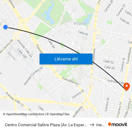Centro Comercial Salitre Plaza (Av. La Esperanza - Kr 68b) to Inesco map