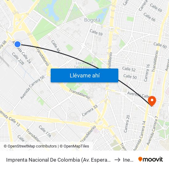 Imprenta Nacional De Colombia (Av. Esperanza - Kr 66) to Inesco map