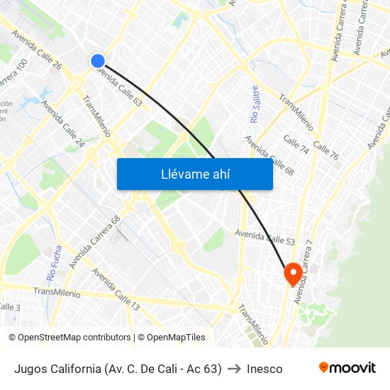 Jugos California (Av. C. De Cali - Ac 63) to Inesco map