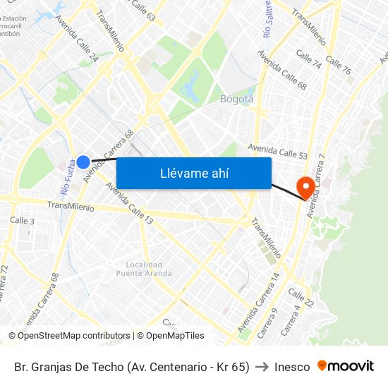 Br. Granjas De Techo (Av. Centenario - Kr 65) to Inesco map