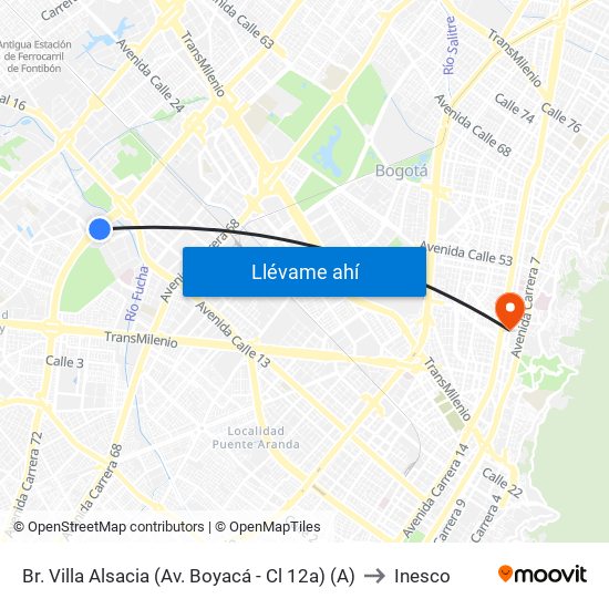 Br. Villa Alsacia (Av. Boyacá - Cl 12a) (A) to Inesco map