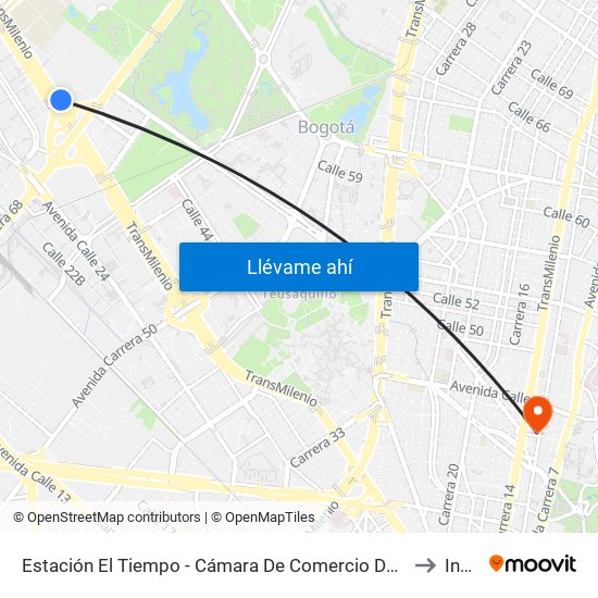 Estación El Tiempo - Cámara De Comercio De Bogotá (Ac 26 - Kr 68b Bis) to Inesco map