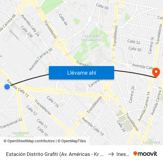 Estación Distrito Grafiti (Av. Américas - Kr 53a) to Inesco map