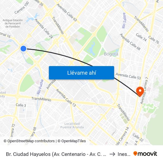 Br. Ciudad Hayuelos (Av. Centenario - Av. C. De Cali) to Inesco map