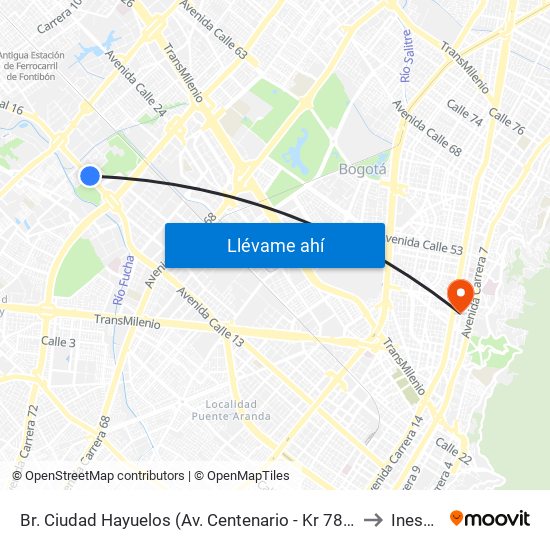 Br. Ciudad Hayuelos (Av. Centenario - Kr 78g) to Inesco map