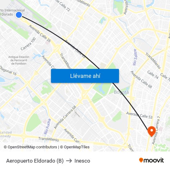 Aeropuerto Eldorado (B) to Inesco map
