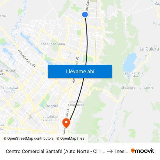 Centro Comercial Santafé (Auto Norte - Cl 187) (B) to Inesco map