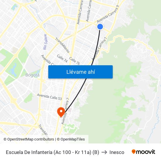 Escuela De Infantería (Ac 100 - Kr 11a) (B) to Inesco map